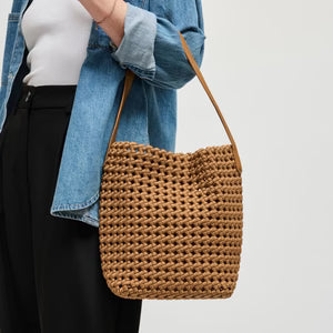 Geflochtene Eimer-Schultertasche mit abnehmbarem Beutel