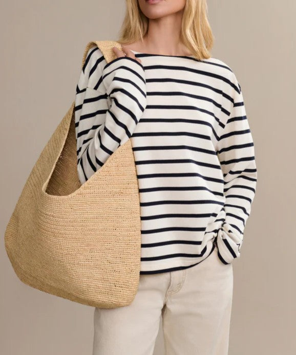 Große Raffia Hobo Schultertasche für Sommerausflüge