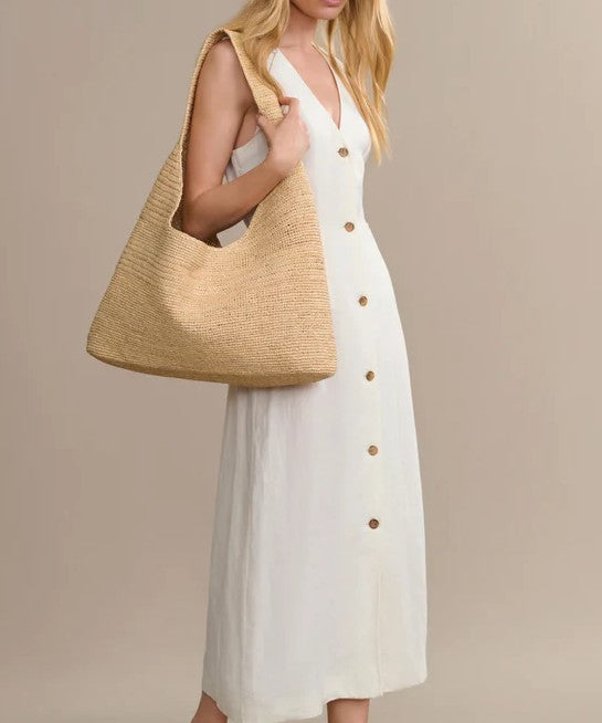 Große Raffia Hobo Schultertasche für Sommerausflüge