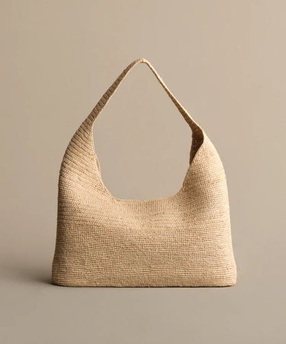 Große Raffia Hobo Schultertasche für Sommerausflüge