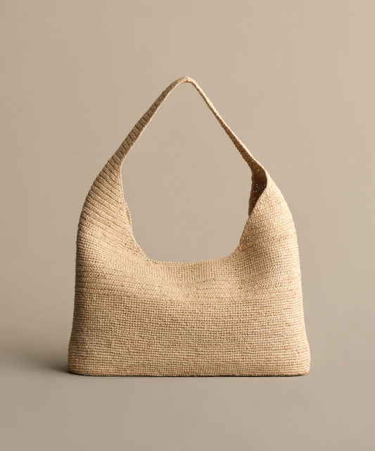 Große Raffia Hobo Schultertasche für Sommerausflüge
